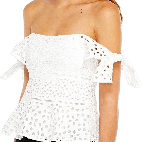 NWT Rebecca Taylor Amora Off The Shoulder Eyelet Lace Peplum Top White Size 8 - Picture 16 of 16
